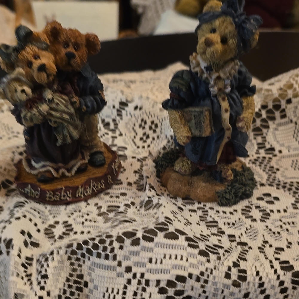 Whimsical Bear Family Figurine Set - Blue and Brown
